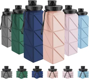 Collapsible Water Bottles, 6 Pack BPA-Free Leak-Proof Silicone Foldable Water Bottle Cup, Durable Lightweight Bottle for Gym Travel Camping Hiking Running Sport
