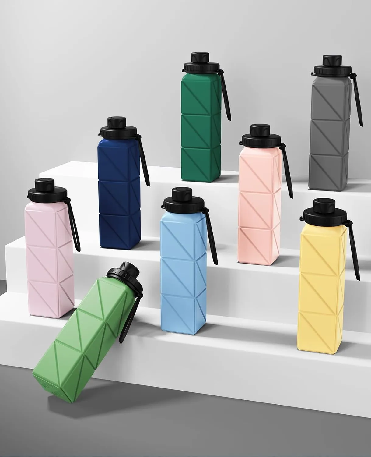 Collapsible Water Bottles, 6 Pack BPA-Free Leak-Proof Silicone Foldable Water Bottle Cup, Durable Lightweight Bottle for Gym Travel Camping Hiking Running Sport