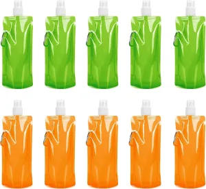 Collapsible Water Bottles Outdoor Portable Folding Water Tank Container Reusable Foldable Drinking Water Bags with Clip for Sports Biking Camping Hiking Travel, 10 Packs