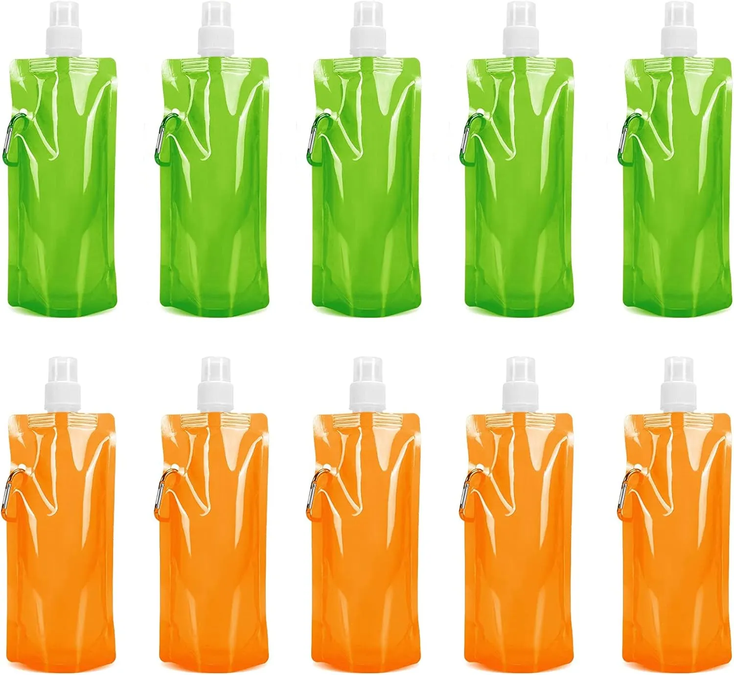 Collapsible Water Bottles Outdoor Portable Folding Water Tank Container Reusable Foldable Drinking Water Bags with Clip for Sports Biking Camping Hiking Travel, 10 Packs