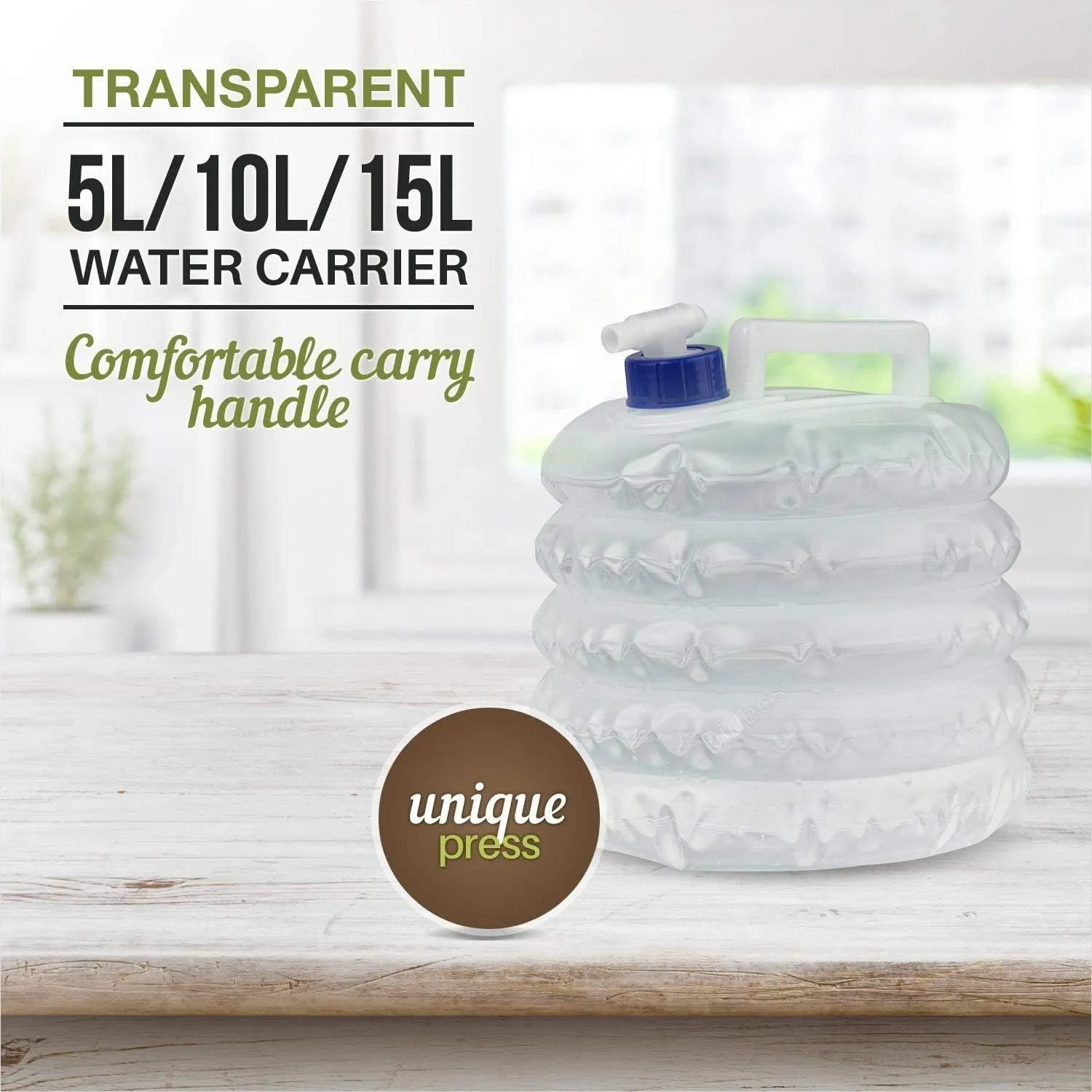Collapsible Water Container, 5L 10L 15L Portable Folding Water Carrier with Tap, BPA Free Water Carrier Tanks - Water Storage for Camping, Hiking, Climbing, Outdoor, Fishing, Travel