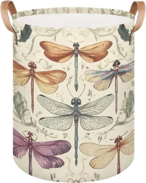 Colorful Dragonfly Laundry Basket Vintage Flowers Large Laundry Hamper Collapsible Organizer Basket Clothes Bin Storage Boxs for Bedroom Bathroom Dorm