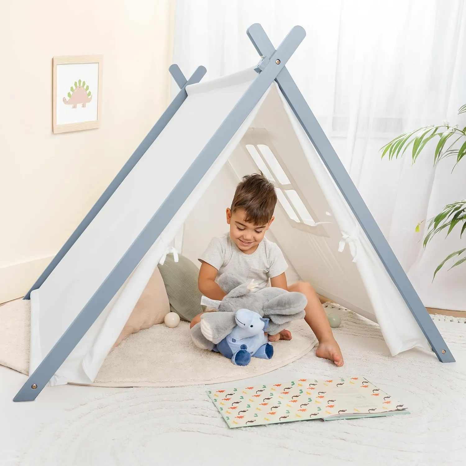 Comfy Cubs Kids Play Tent - Breathable Cotton Teepee for Imaginative Activity - Indoor Canvas Play Tent - Easy Setup, Safe Design, and Spacious Layout for Children - Pacific Blue