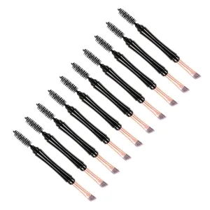 Complete Makeup Kit: 10pcs Eyebrow Brush Set Dual Tips Girl's Makeup Tools Lash and Brow Brush Travel-size Black Lid