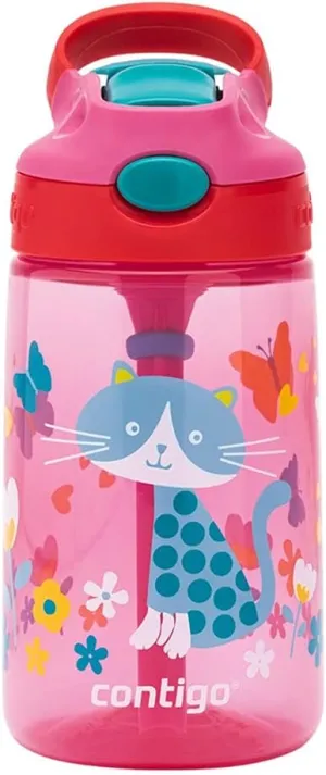 Contigo Gizmo Flip Autospout Kids Water Bottle with Flip Straw, BPA Free Drinks Bottle for Children, Leakproof Flask, Ideal for School and Sports, 420 ml, Cherry with Cat