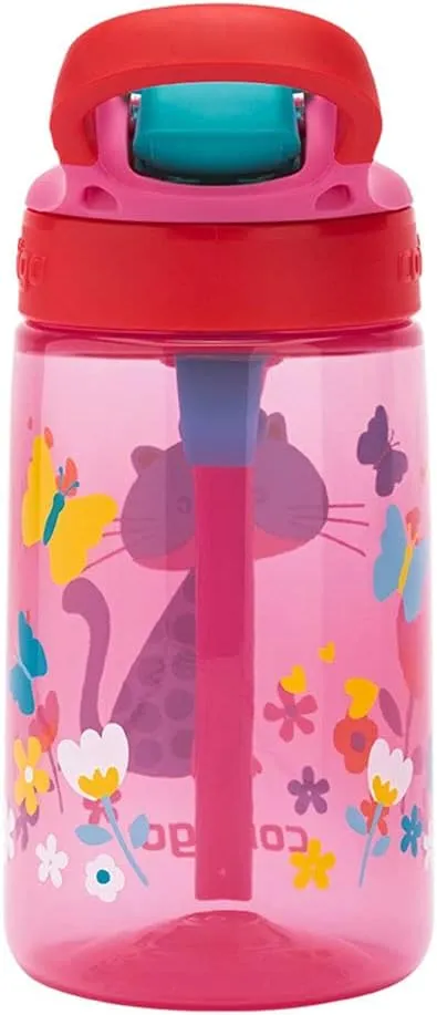 Contigo Gizmo Flip Autospout Kids Water Bottle with Flip Straw, BPA Free Drinks Bottle for Children, Leakproof Flask, Ideal for School and Sports, 420 ml, Cherry with Cat