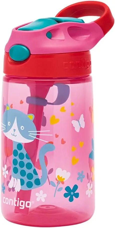 Contigo Gizmo Flip Autospout Kids Water Bottle with Flip Straw, BPA Free Drinks Bottle for Children, Leakproof Flask, Ideal for School and Sports, 420 ml, Cherry with Cat