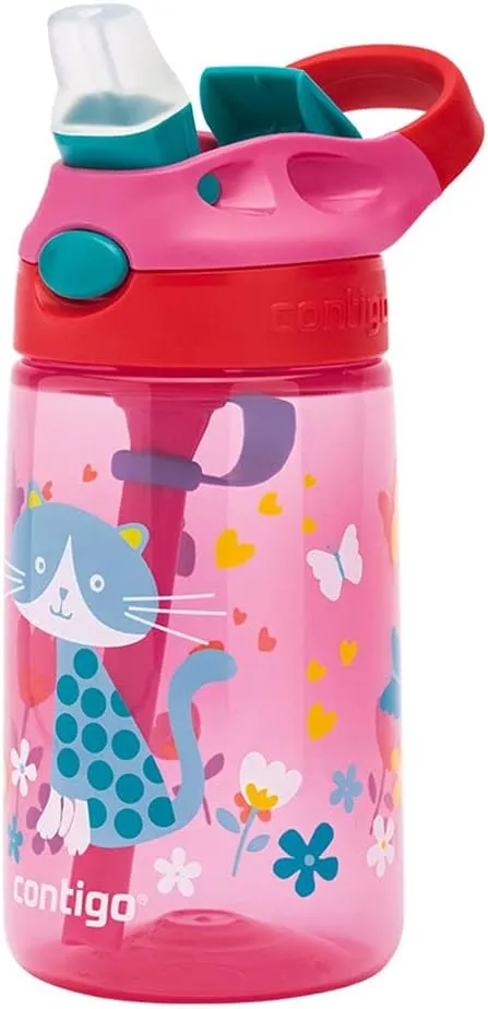 Contigo Gizmo Flip Autospout Kids Water Bottle with Flip Straw, BPA Free Drinks Bottle for Children, Leakproof Flask, Ideal for School and Sports, 420 ml, Cherry with Cat