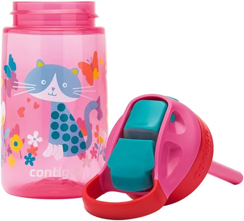 Contigo Gizmo Flip Autospout Kids Water Bottle with Flip Straw, BPA Free Drinks Bottle for Children, Leakproof Flask, Ideal for School and Sports, 420 ml, Cherry with Cat