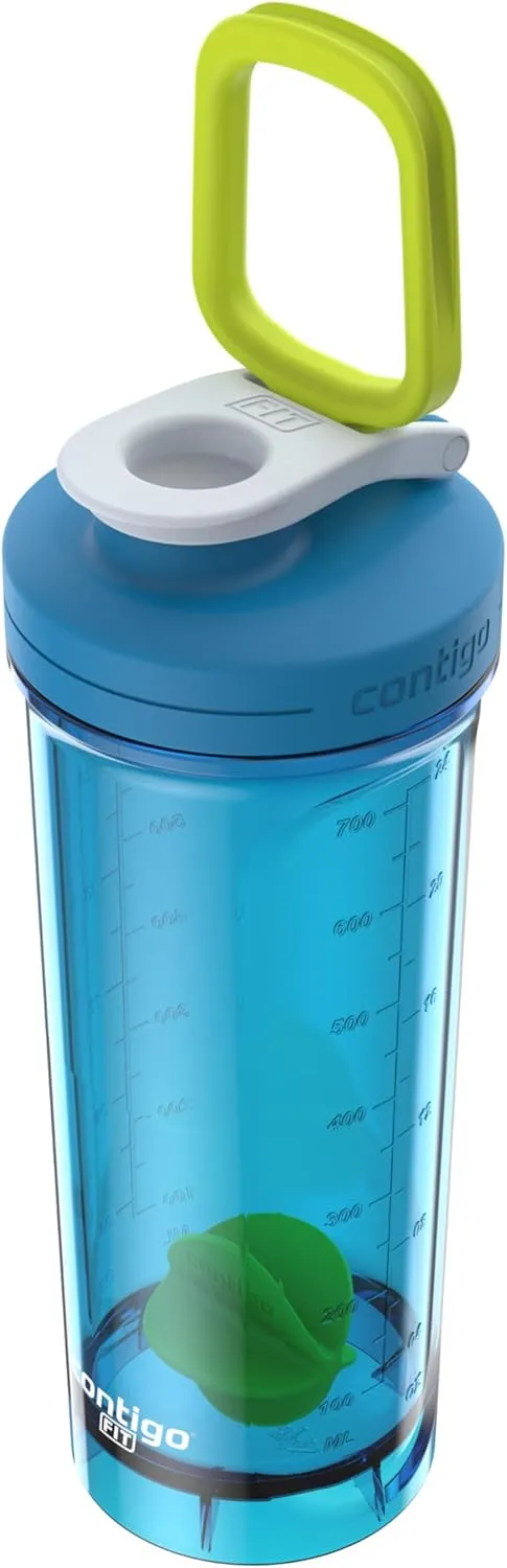 Contigo Shake & Go Shaker Bottle, Protein Shaker Bottle, Blender Bottle, 28oz, Blue Poppy/Coral
