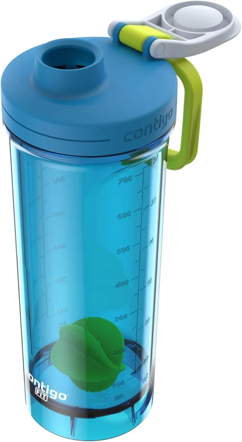 Contigo Shake & Go Shaker Bottle, Protein Shaker Bottle, Blender Bottle, 28oz, Blue Poppy/Coral