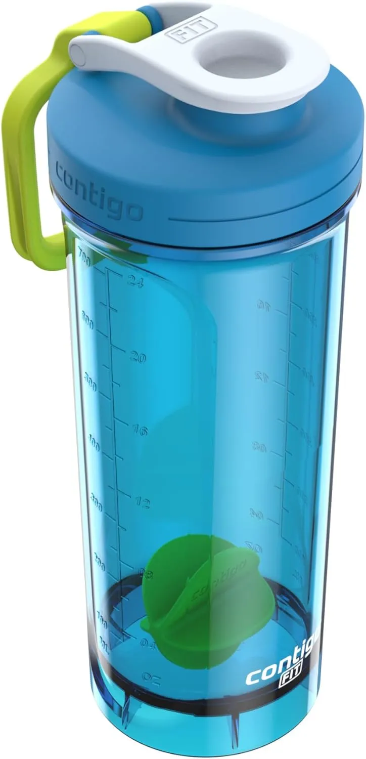 Contigo Shake & Go Shaker Bottle, Protein Shaker Bottle, Blender Bottle, 28oz, Blue Poppy/Coral