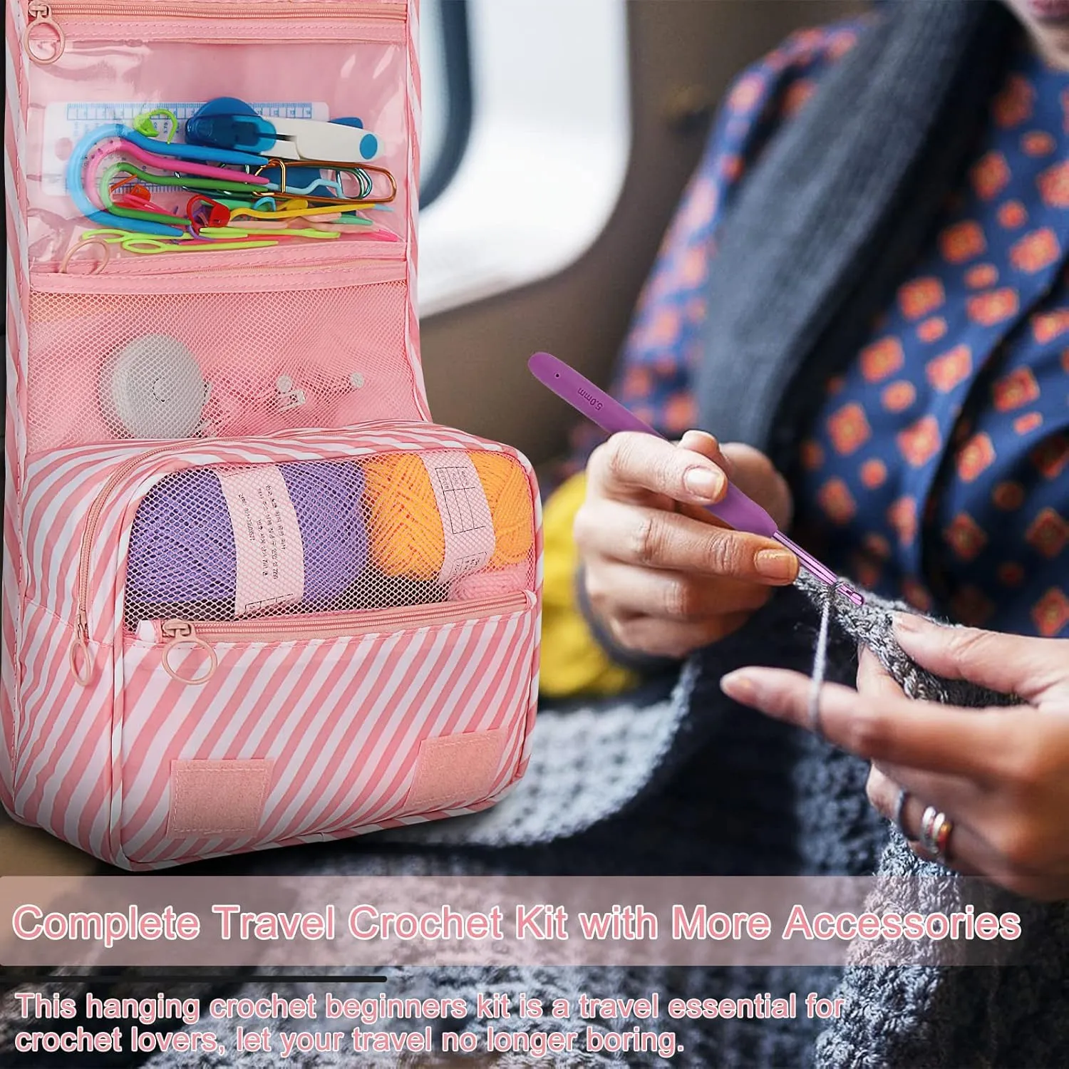 Coopay 63 PCS Crochet Kit, Upgraded Hanging Crochet Set with Case & Yarn for Crocheting, Crochet Hook Set for Beginners Crochet Hook Kit with Crochet Book, Crochet Hooks, Knitting & Crochet Supplies
