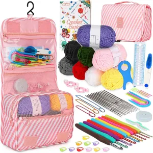 Coopay 63 PCS Crochet Kit, Upgraded Hanging Crochet Set with Case & Yarn for Crocheting, Crochet Hook Set for Beginners Crochet Hook Kit with Crochet Book, Crochet Hooks, Knitting & Crochet Supplies