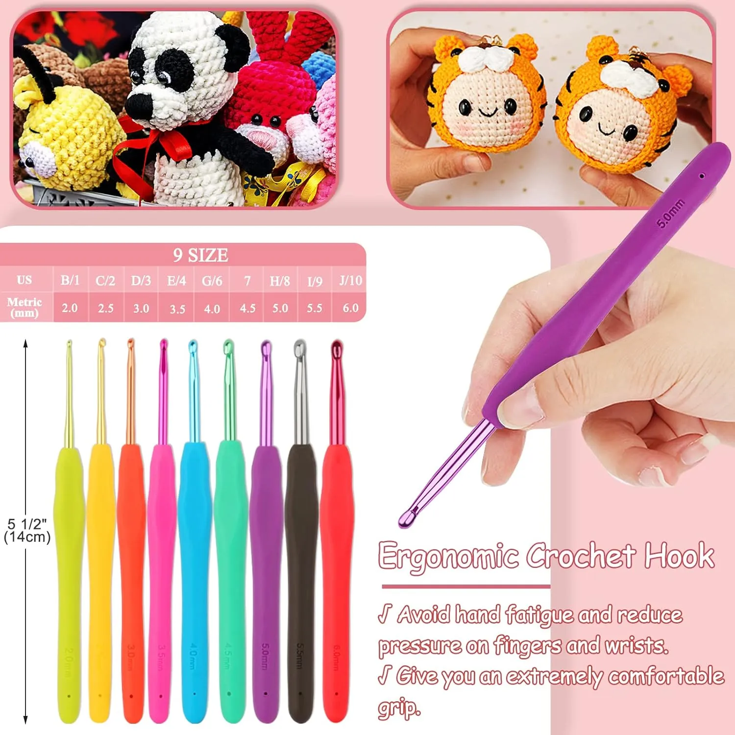 Coopay 63 PCS Crochet Kit, Upgraded Hanging Crochet Set with Case & Yarn for Crocheting, Crochet Hook Set for Beginners Crochet Hook Kit with Crochet Book, Crochet Hooks, Knitting & Crochet Supplies