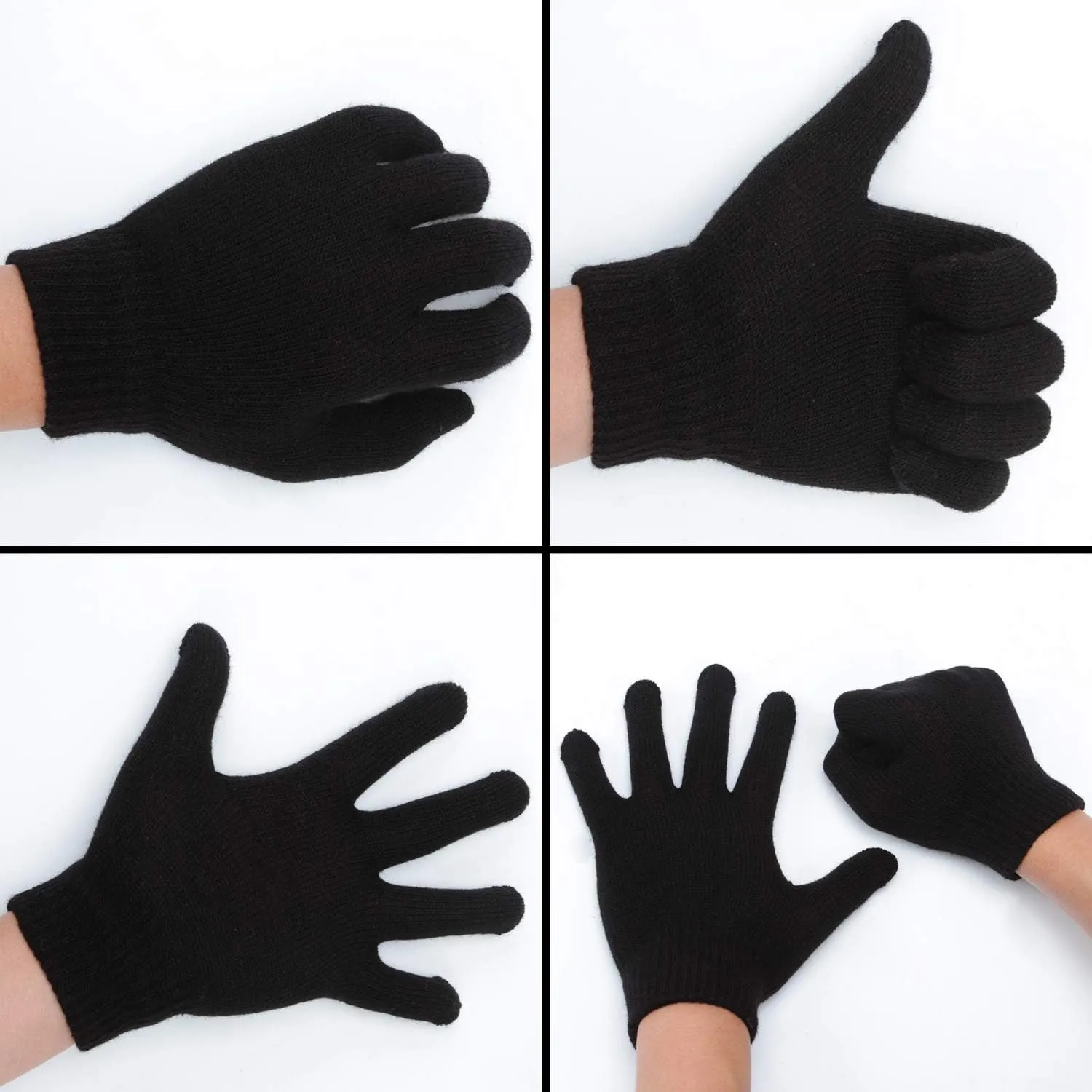 Cooraby 12 Pairs Winter Magic Gloves Stretchy Warm Knit Gloves with Mesh Storage Bag for Men or Women