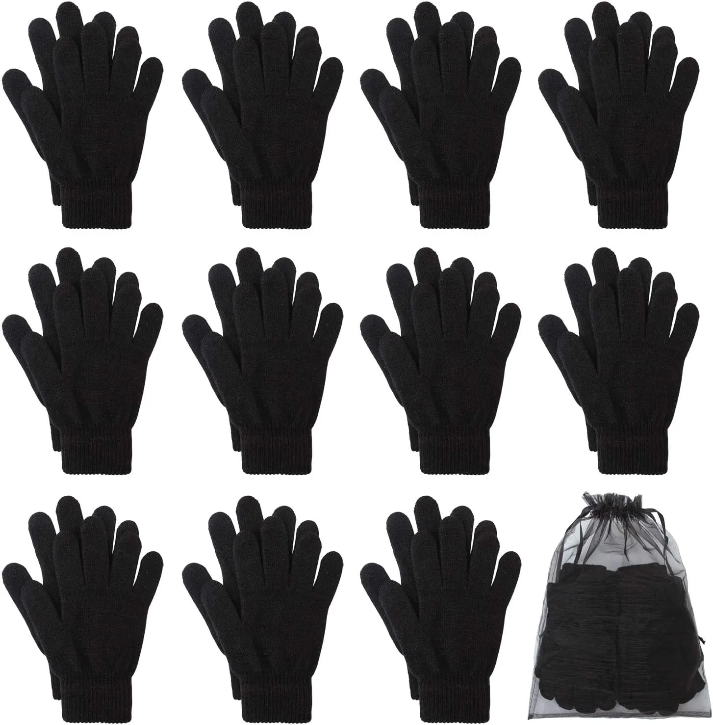 Cooraby 12 Pairs Winter Magic Gloves Stretchy Warm Knit Gloves with Mesh Storage Bag for Men or Women