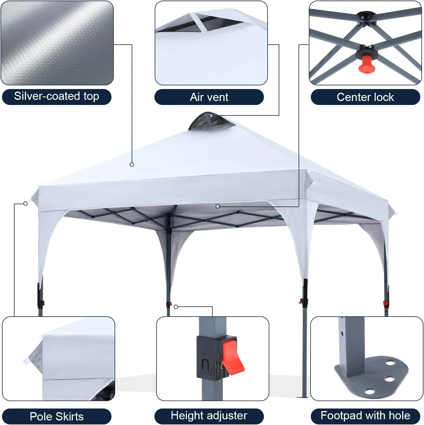 COOSHADE Pop Up Canopy Tent, 10x10 Easy Setup Instant Canopy Sun Shelter Beach Tent, Portable Sports Cool Cabana, White