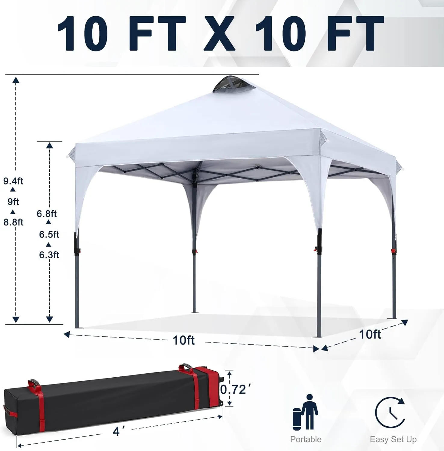 COOSHADE Pop Up Canopy Tent, 10x10 Easy Setup Instant Canopy Sun Shelter Beach Tent, Portable Sports Cool Cabana, White