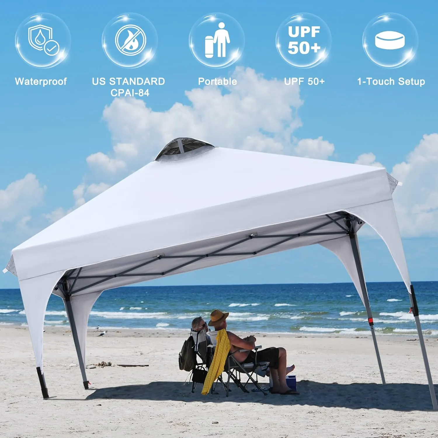 COOSHADE Pop Up Canopy Tent, 10x10 Easy Setup Instant Canopy Sun Shelter Beach Tent, Portable Sports Cool Cabana, White