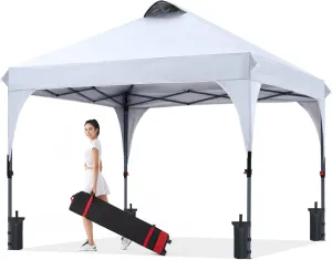 COOSHADE Pop Up Canopy Tent, 10x10 Easy Setup Instant Canopy Sun Shelter Beach Tent, Portable Sports Cool Cabana, White