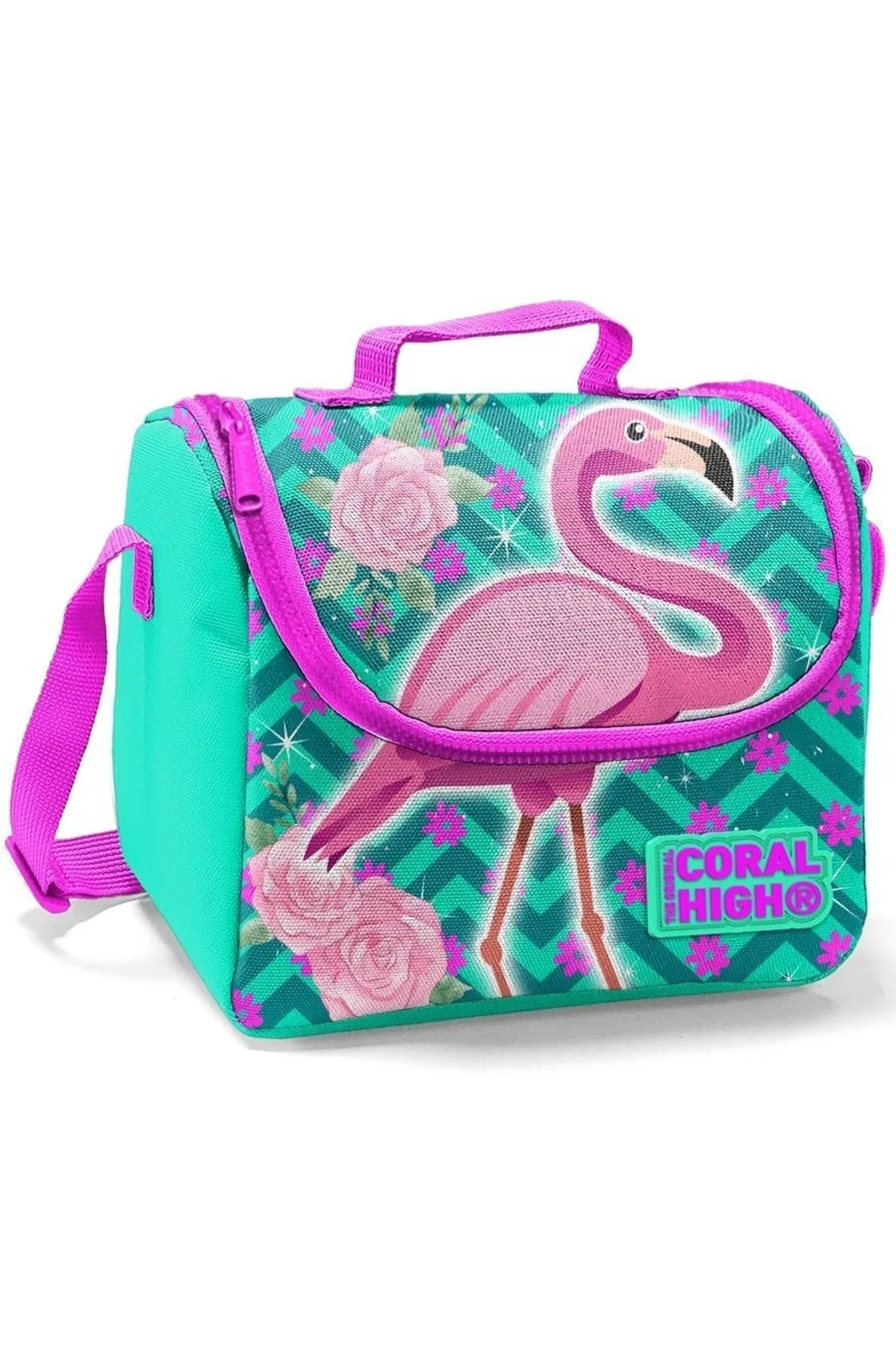 Coral High Green Flamingo Girls' Primary School Bag Set - Backpack food pencil holder