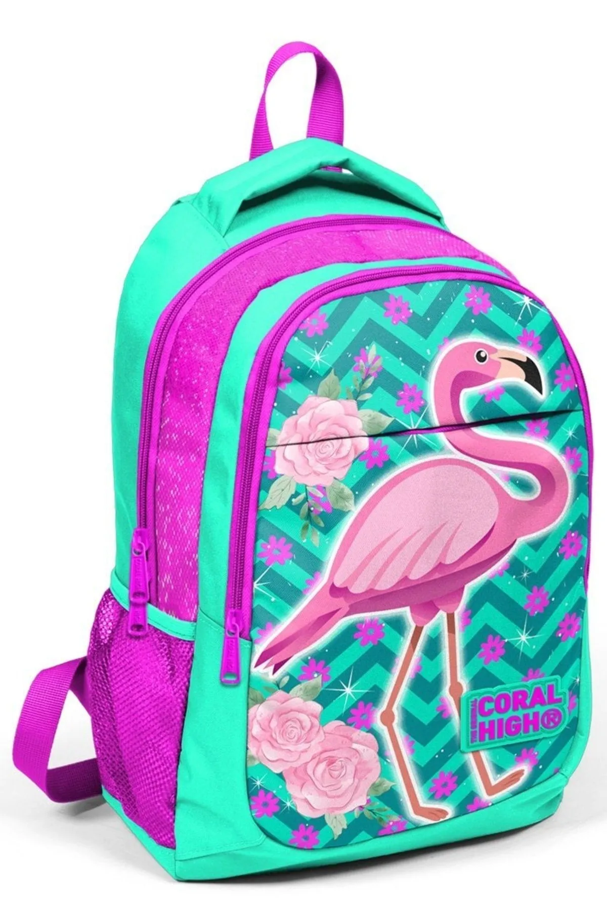 Coral High Green Flamingo Girls' Primary School Bag Set - Backpack food pencil holder