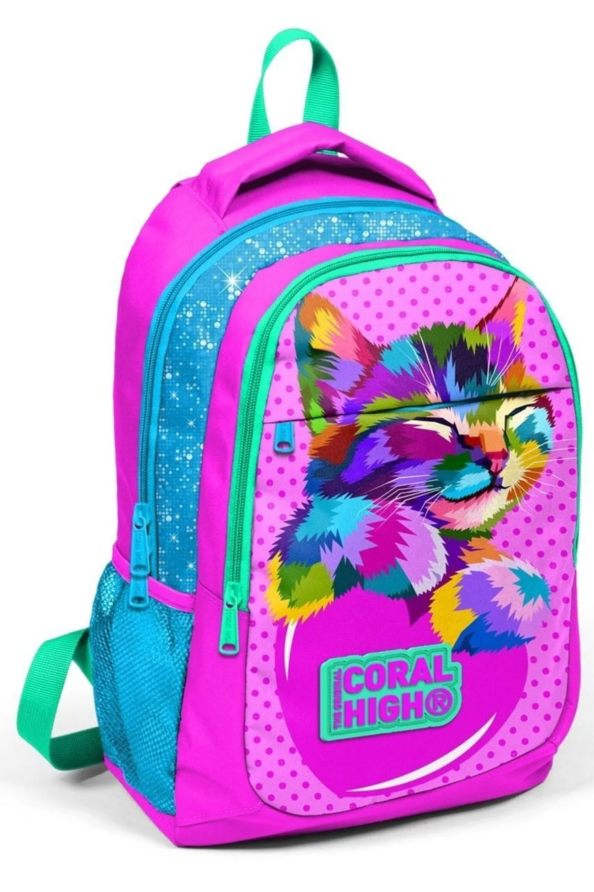 Coral High Pink Cat Girl Primary School Bag Set - Backpack nutrition pencil holder