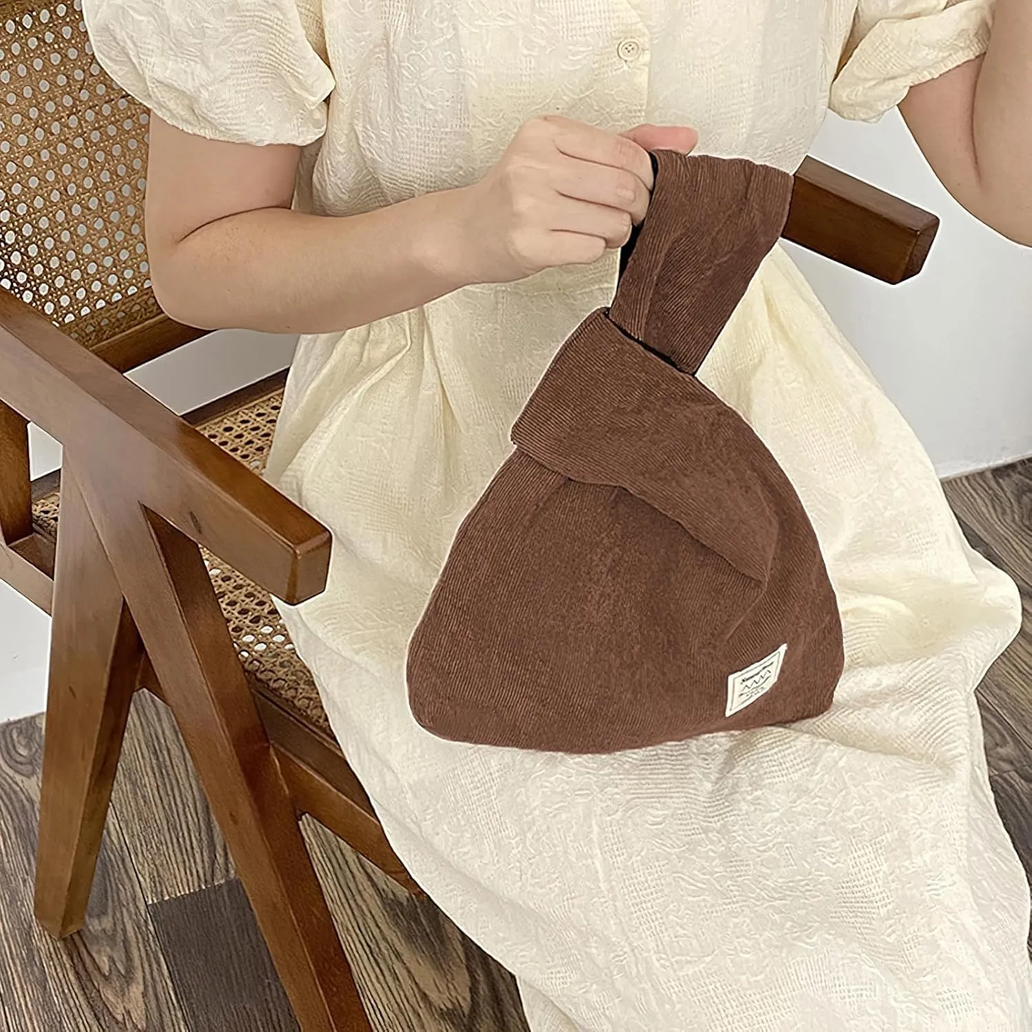 Corduroy Wristlet Wallet for Women Portable Wrist Bag Sleeve-Knot-Pouch (Very Small Size)