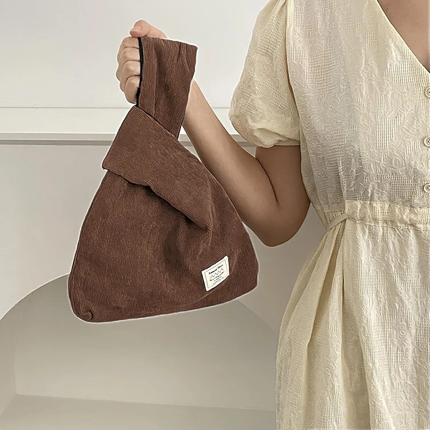 Corduroy Wristlet Wallet for Women Portable Wrist Bag Sleeve-Knot-Pouch (Very Small Size)