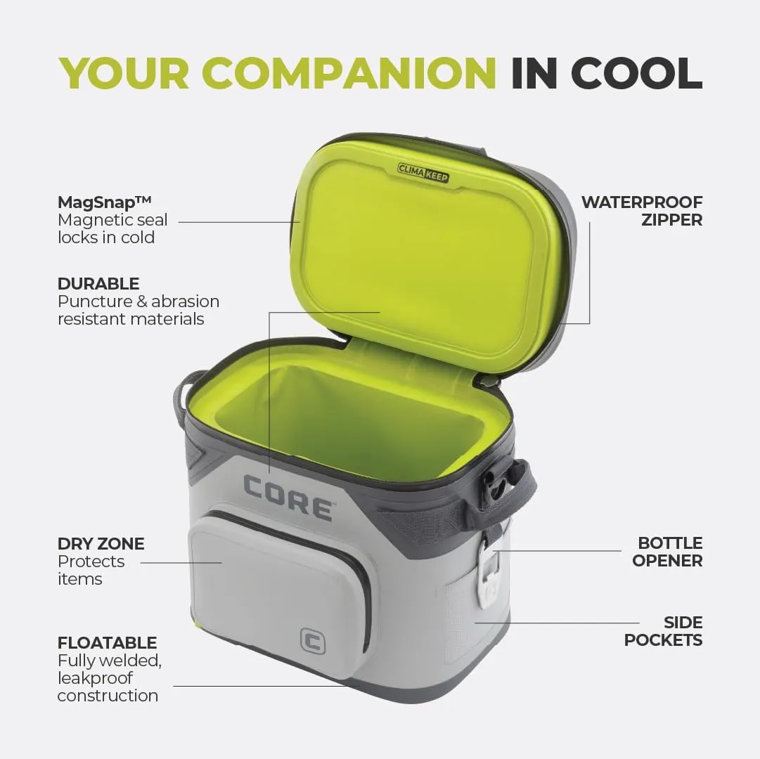 CORE Magnetic Leak Proof Soft Cooler with Waterproof Zipper | Insulated Bag Portable Ice Chest Box | Best Soft Cooler for Food & Beverages for Tailgating, Car Camping, Travel, and Family Beach Picnics