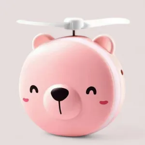Cosmetic Mirror with Fan and Led, Portable Handheld Fan, Stand for Desktop Fan LED Makeup Mirror with Light, Rechargeable Mini Personal Fans, Gifts, Pink Bear,Birthday Gift