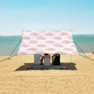 Cowgirl Cowboy Beach Canopy Tent Anti-UV & Wind Resistant, Trendy Pink Hat Camping Sun Shelter Easy Setup Portable,Outdoor Shade Tents with Sandbags,Sand Shovels,Ground Pegs & Stability Poles