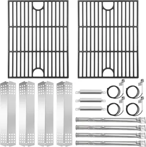 Criditpid Grill Replacement Parts for Charbroil 463241113 463449914 Gas Grill, Heat Plate Shields, Crossover Tubes, Igniters, Burner Tube & Cooking Grates for CharBroil Commercial 4-Burner Gas Grills