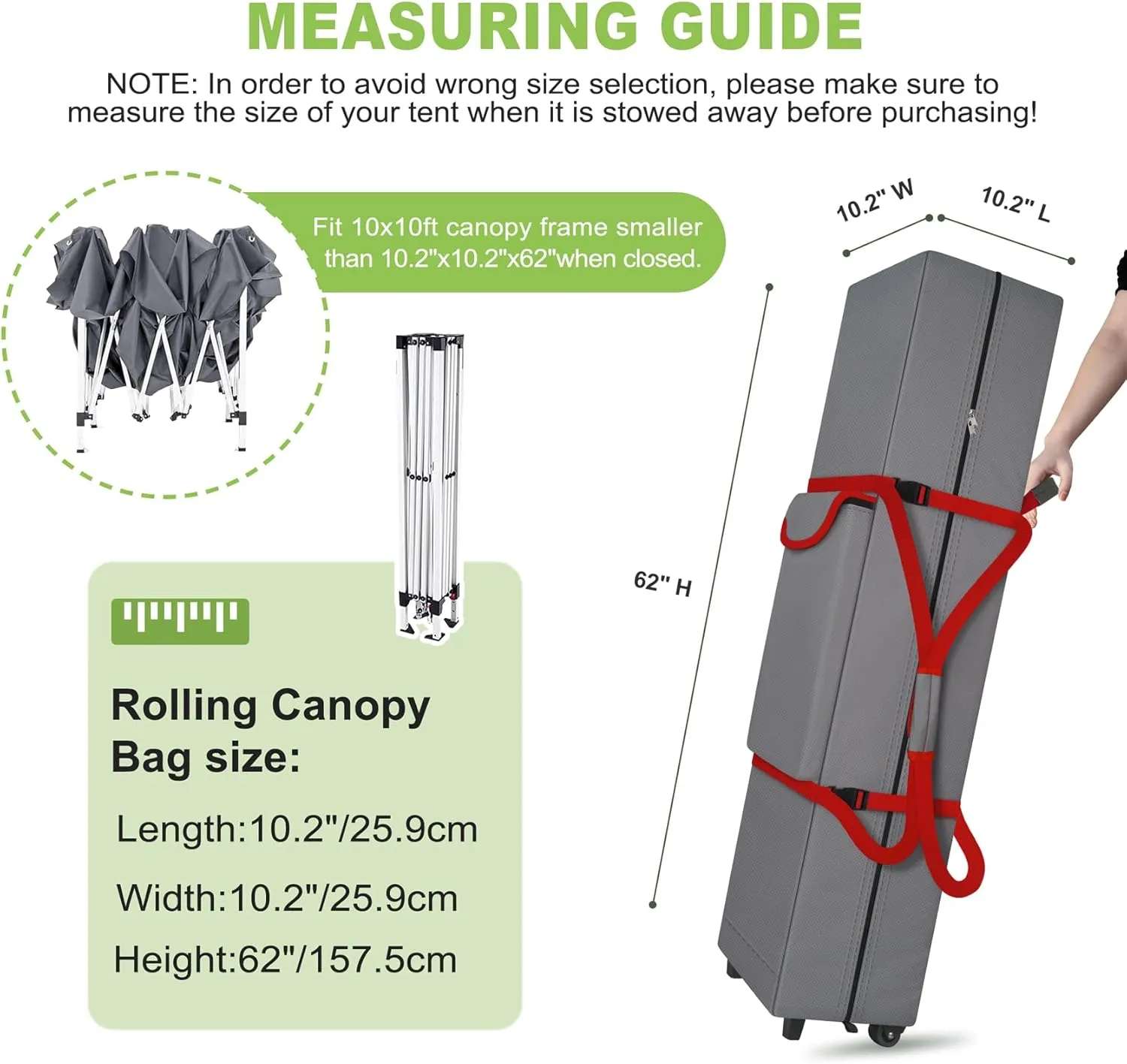 Cuddly Nest Wheeled Canopy Bag Replacement for 10x10ft Pop Up Canopy Tent-Rolling Carry Storage Bag with Sturdy Handles/Buckle Strap and Pocket