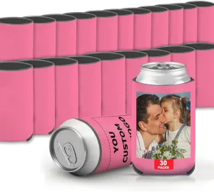 Custom Can Sleeve Beer Coolers 30pcs Bulk Personalized Can Cooler With Photo Logo Customized Insulated Beverage Bottle Holder for Party Weddings Fishing Picnics