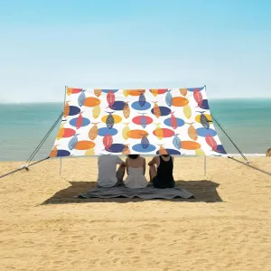 Cute Fish and Polka Dots Beach Canopy Tent Anti-UV & Wind Resistant, Camping Sun Shelter Easy Setup Portable,Outdoor Shade Tents with Sandbags,Sand Shovels,Ground Pegs & Stability Poles