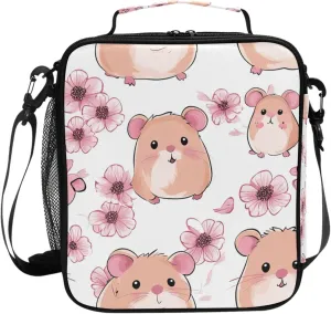 Cute Guinea Pig animal White Insulated Lunch Box for Girls Crossbody Adult Lunch Bag Tote for School Kindergarten