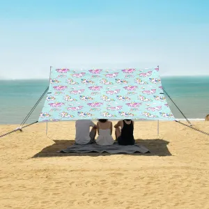 Cute Pixel Art Unicorns Pattern Beach Canopy Tent Anti-UV & Wind Resistant, Camping Sun Shelter Easy Setup Portable,Outdoor Shade Tents with Sandbags,Sand Shovels,Ground Pegs & Stability Poles