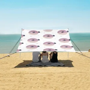 Cute Puffer Fish Cartoon Beach Canopy Tent Anti-UV & Wind Resistant, Camping Sun Shelter Easy Setup Portable,Outdoor Shade Tents with Sandbags,Sand Shovels,Ground Pegs & Stability Poles