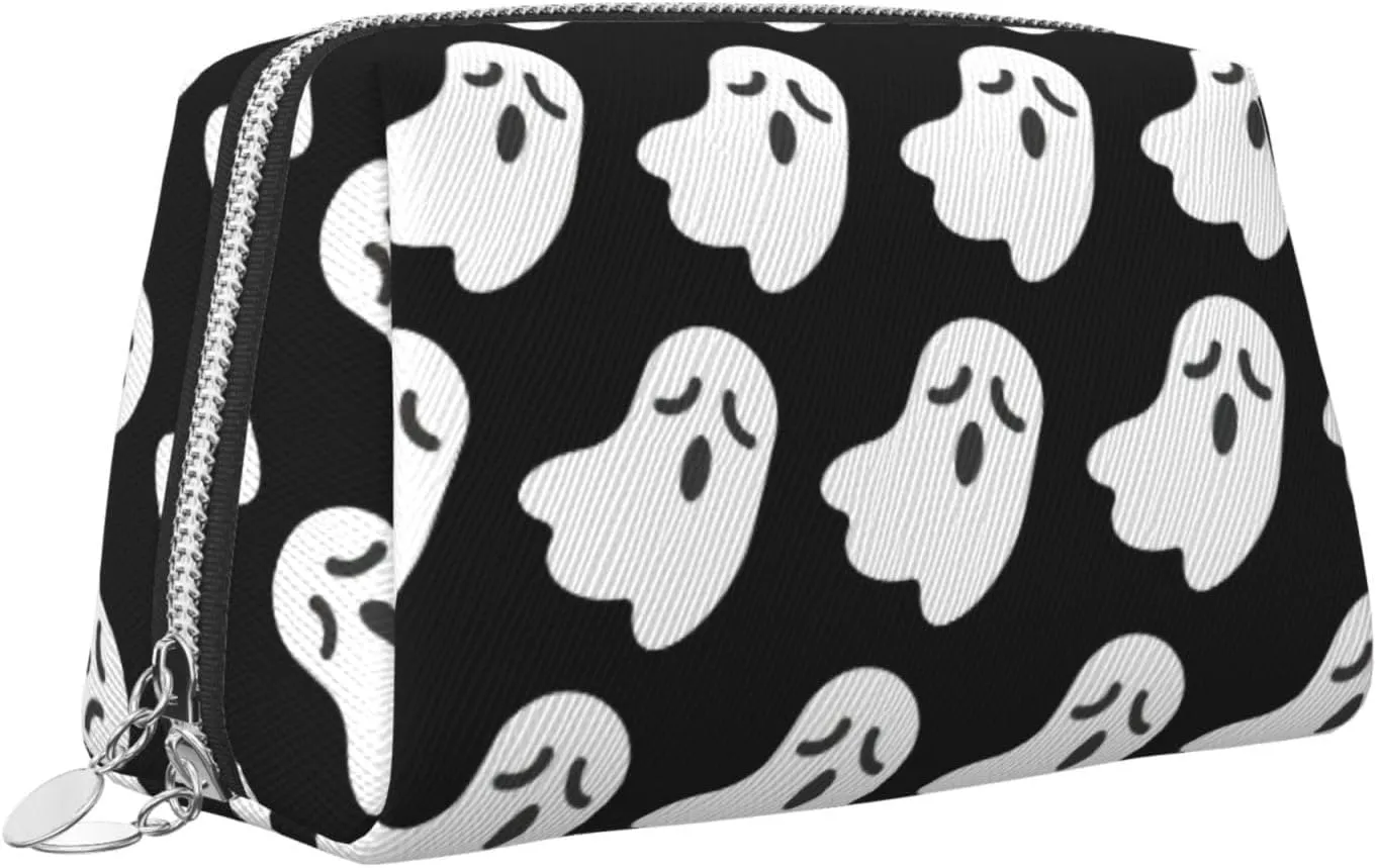 Cute White Ghost Halloween Pattern Travel-Ready Toiletry Bag, Compact Makeup Organizer For Women