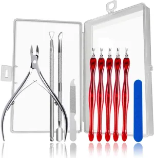Cuticle Trimmer,Cuticle Nippers with Cuticle Pusher,Cuticle Clippers Scraper,Stainless Steel Nail File,5 pcs Nail Cuticle Knifes, 10 in 1 Nail Cuticle Remover Cutter Dead Skin Remover with Box
