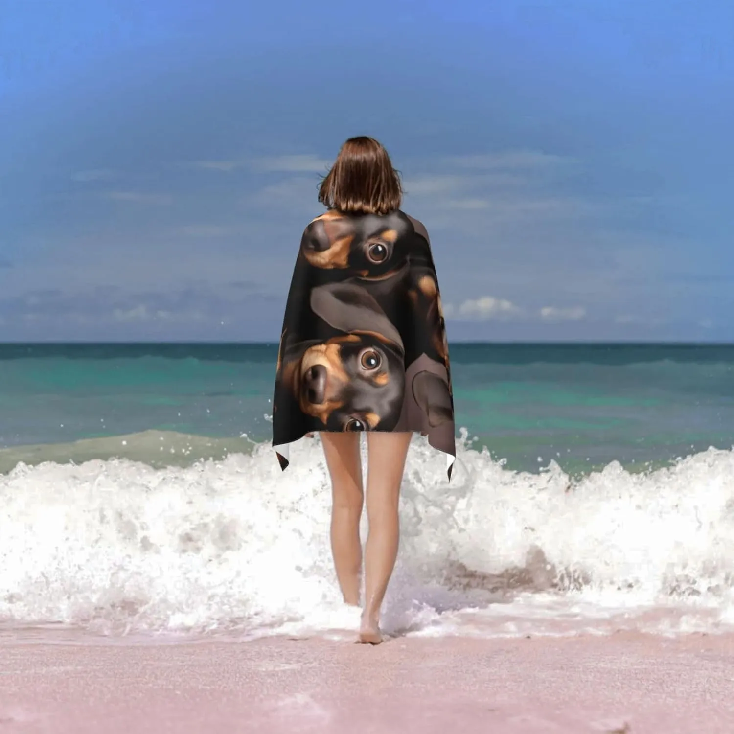 Dachshund Beach Towel Wiener Dog Microfiber Sand Free Towels for Adult Kids Quick Dry Ultra Absorbent Super Soft Pool Travel Swim Bath Shower Towel Gifts 52” x 32”