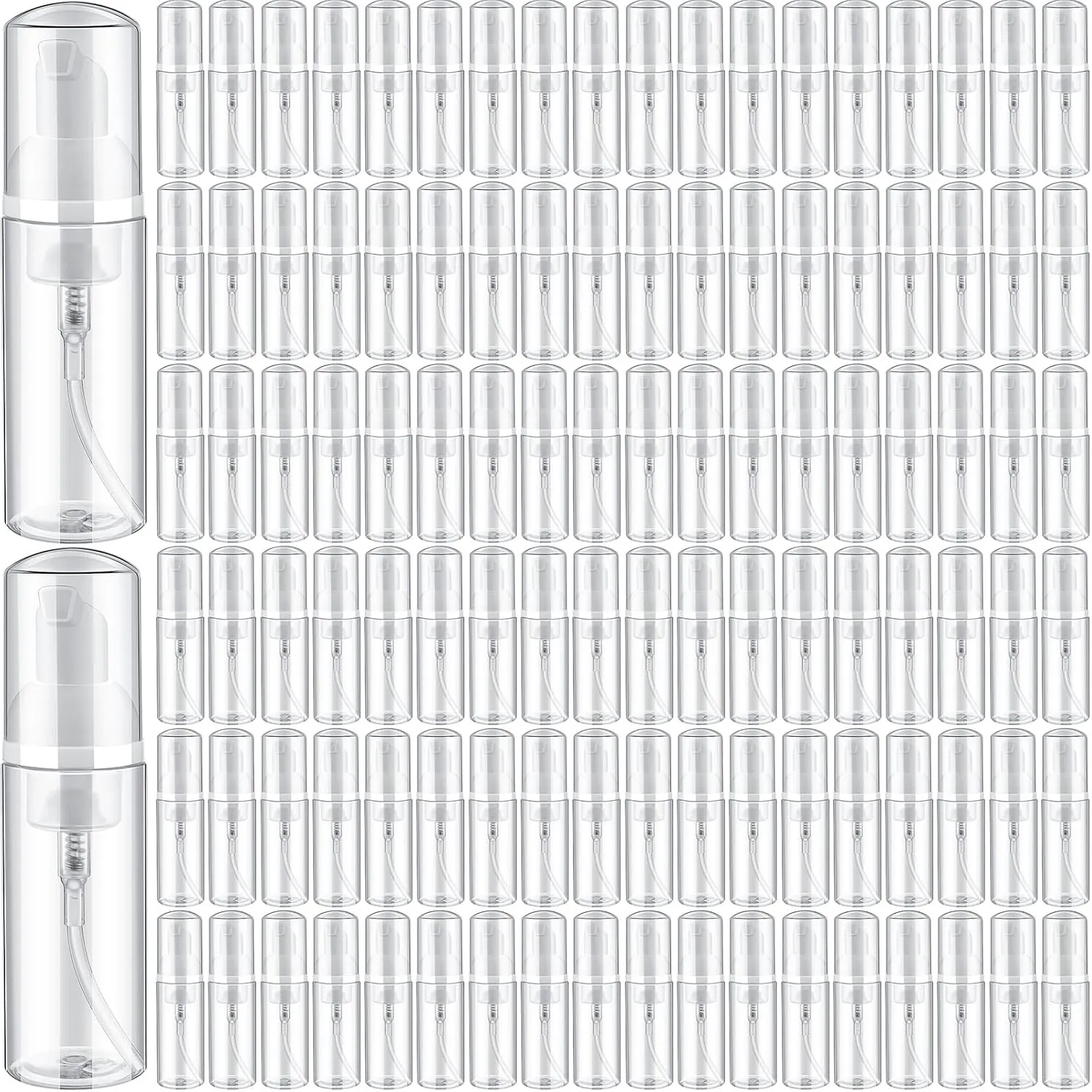 Dandat 120 Pcs Empty Foam Pump Bottles Bulk 2oz/60ml Mini Plastic Refillable Soap Dispenser Bottles for Shampoo Lotion Lash Cleanser Foaming Travel Cleaning Cosmetic