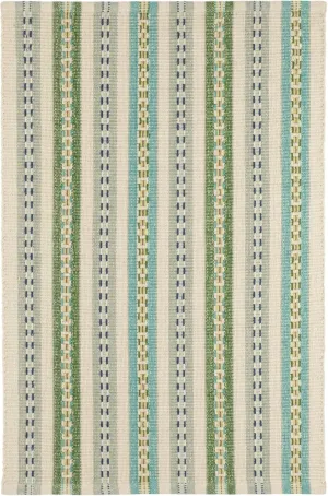 Dash & Albert x Kit Kemp Long Slade Teal Handwoven Cotton Rug, 5 X 8 Feet, Multi Stripe Pattern