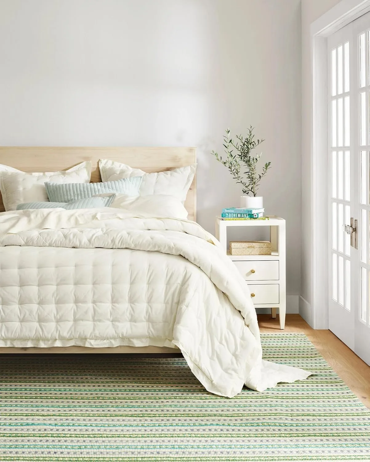 Dash & Albert x Kit Kemp Long Slade Teal Handwoven Cotton Rug, 5 X 8 Feet, Multi Stripe Pattern