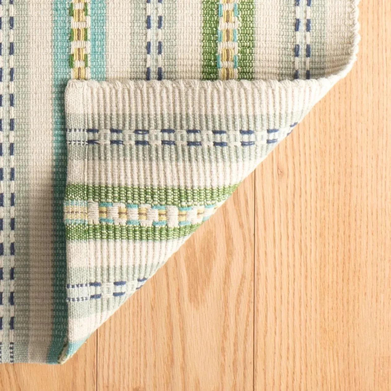 Dash & Albert x Kit Kemp Long Slade Teal Handwoven Cotton Rug, 5 X 8 Feet, Multi Stripe Pattern