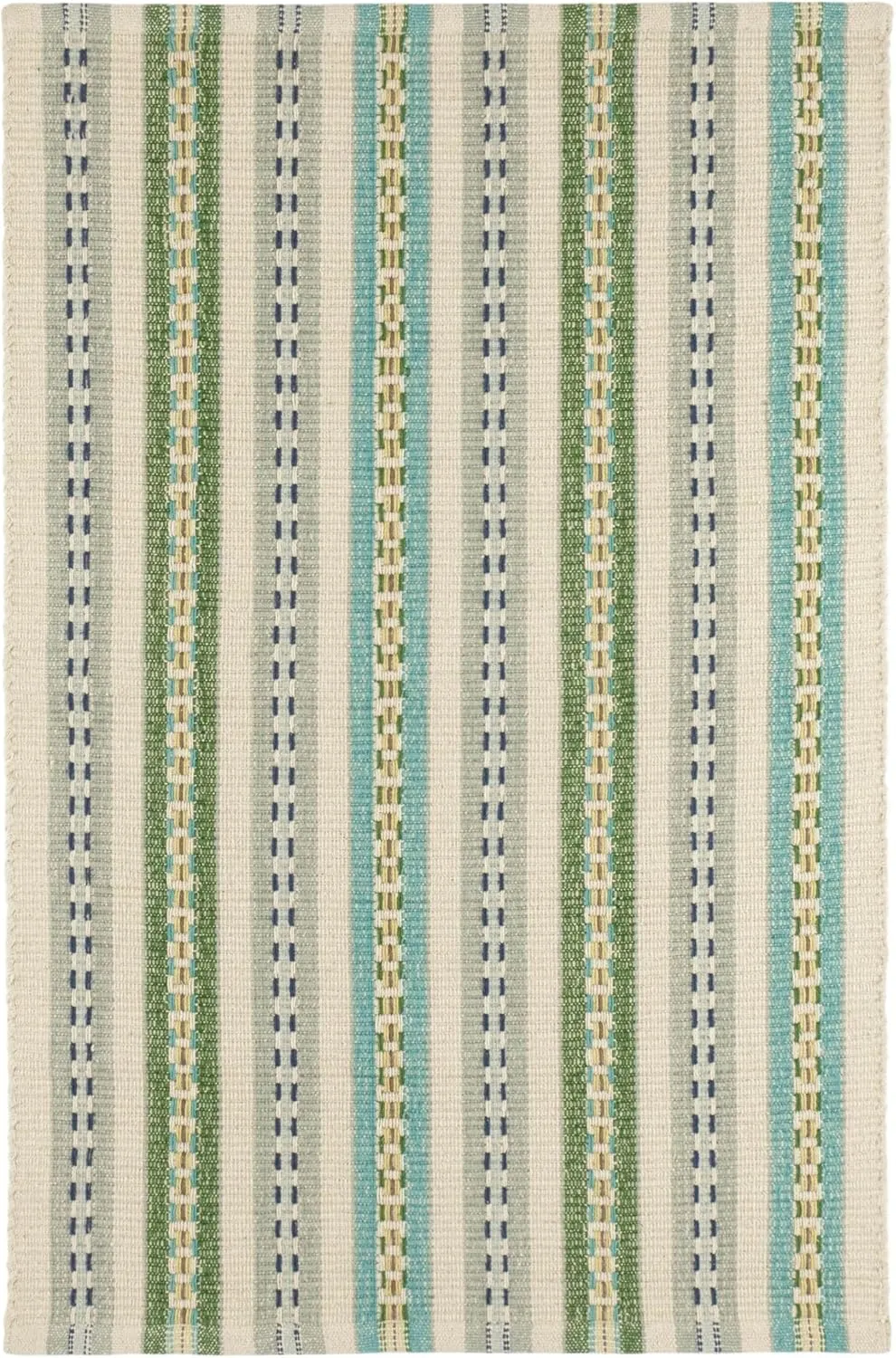 Dash & Albert x Kit Kemp Long Slade Teal Handwoven Cotton Rug, 5 X 8 Feet, Multi Stripe Pattern