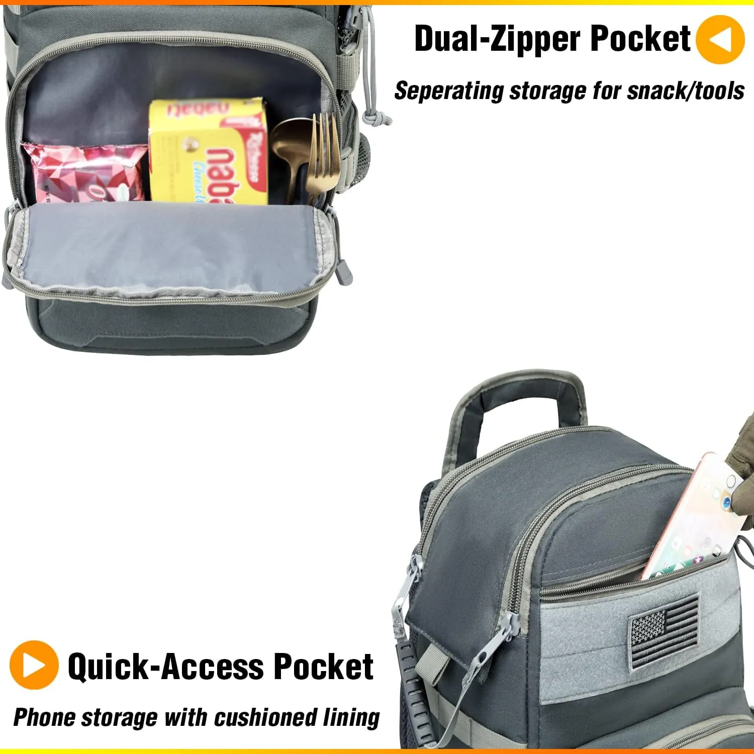 DBTAC Tactical Lunch Backpack, Large Lunch Cooler for Men Women | Backpack Coolers insulated for Work Picnic Travel (Arsenic Gray, 24-Cans)