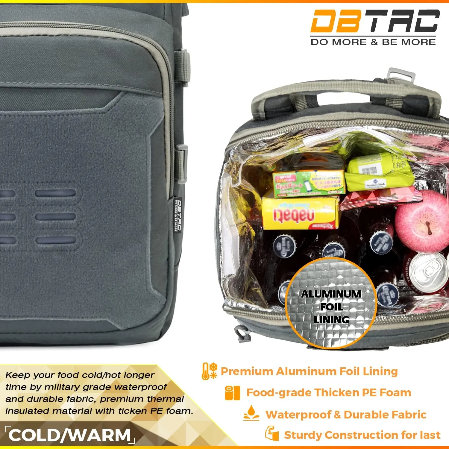 DBTAC Tactical Lunch Backpack, Large Lunch Cooler for Men Women | Backpack Coolers insulated for Work Picnic Travel (Arsenic Gray, 24-Cans)